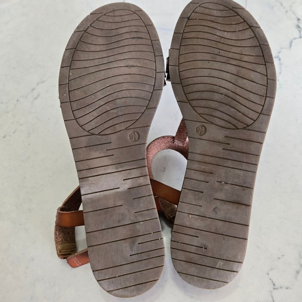 Women's Lauren Blakwell Olivia Leather Flat Sandals in Camel Brown Size 9.5 - Picture 3 of 7